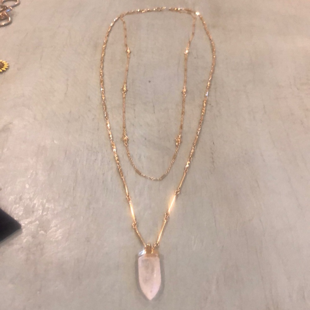 Stella & Dot double strand gold necklace w/crystal